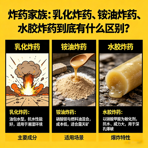 加乐镇炸药家族：乳化炸药、铵油炸药、水胶炸药到底有什么区别？